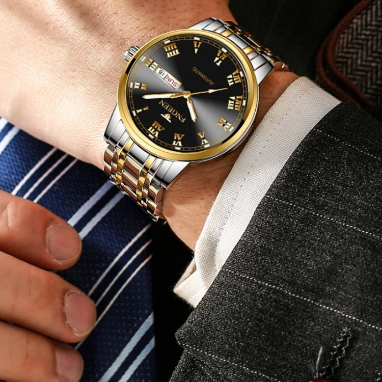 FNGEEN 4002 Men Roman Numeral Dial Sports Watch Student Luminous Quartz Watch(Between Gold Black Surface) by FNGEEN