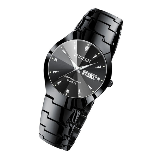 FNGEEN 5808 Men Fashion Steel Strap Quartz Watch Couple Watch(Black Steel Black Surface) by FNGEEN
