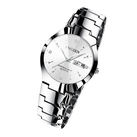FNGEEN 5808 Men Fashion Steel Strap Quartz Watch Couple Watch(Stainless Stee White Surface) by FNGEEN