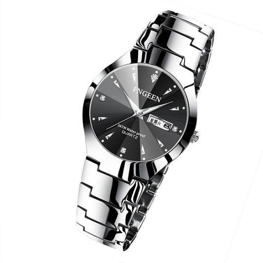 FNGEEN 5808 Men Fashion Steel Strap Quartz Watch Couple Watch(White Steel Black Surface) by FNGEEN