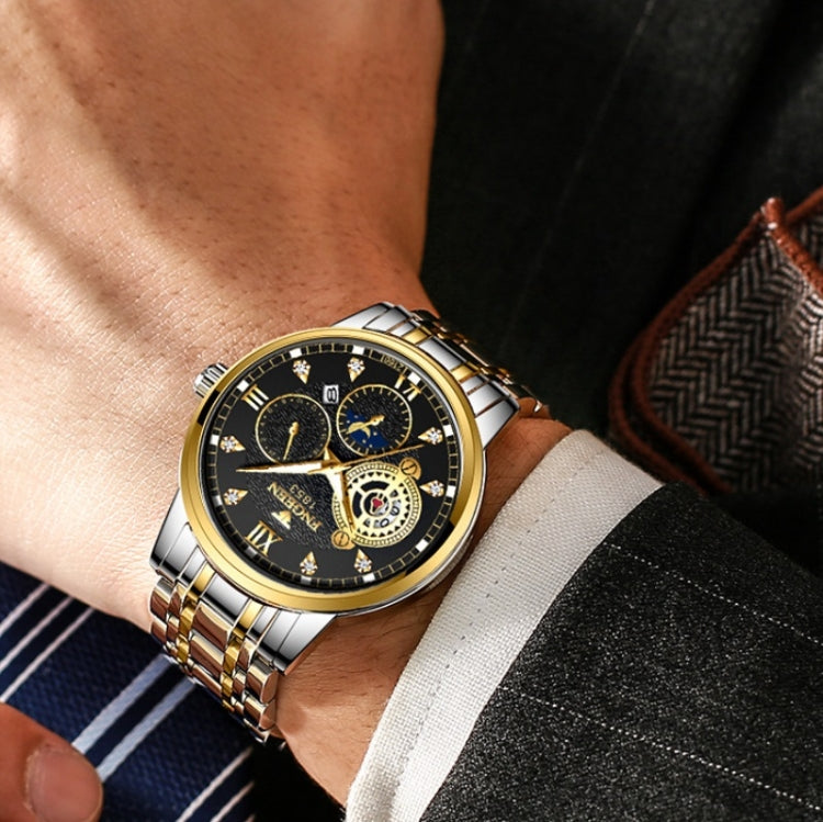 FNGEEN 2166 Men Three-eye Hollow Quartz Watch Student Sports Electronic Watch(Between Gold White Surface) by FNGEEN