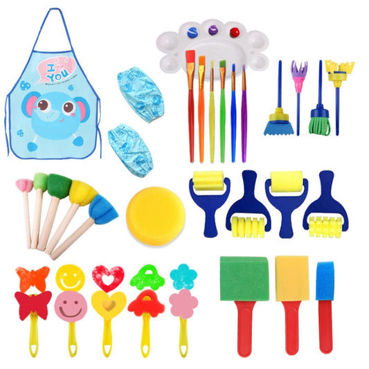 Children DIY Sponge Seal Painting Brush Painting Tool Set(Blue Painting Clothes) by bashfashion