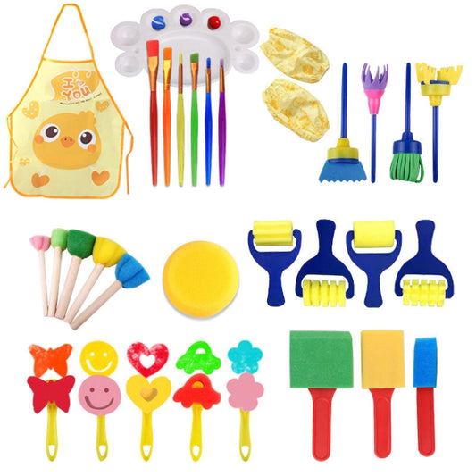 Children DIY Sponge Seal Painting Brush Painting Tool Set(Yellow Painting Clothes) by bashfashion