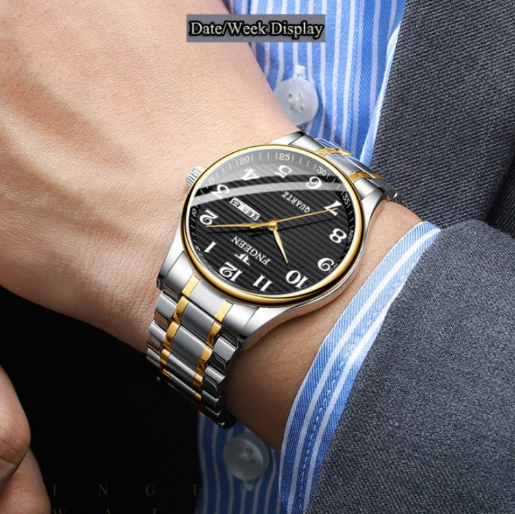 FNGEEN 7811 Middle-aged and Elderly Men Large Digital Dial Quartz Watch(Brown Leather White Steel White Surface) by FNGEEN