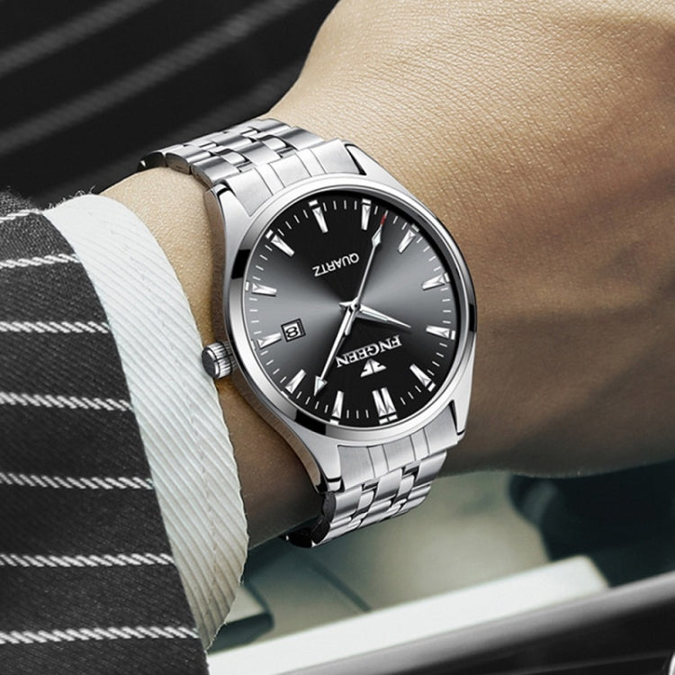 FNGEEN 2111 Men Simple Luminous Calendar Quartz Watch(Black Steel Black Surface) by FNGEEN