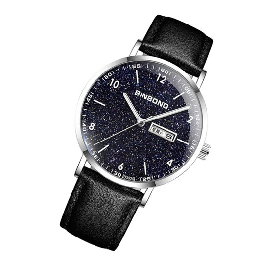 BINBOND B3820 Men Simple Luminous Quartz Watch Student Trendstarry Starry Sky Pattern Watch(Black Leather White Shell White Nails) by BINBOND