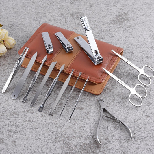 14 In 1 Nail Clippers Set Stainless Steel Beauty Manicure Tool(Brown) by bashfashion