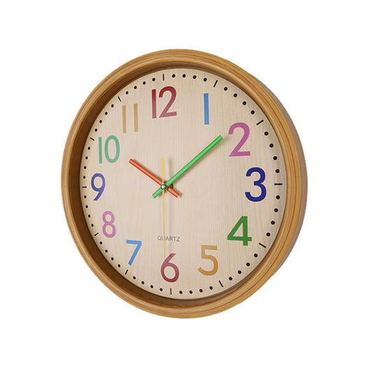 12 Inch Living Room Creative Color Wood Grain Wall Clock Quartz Clock Classroom Children Personality Wall Clock by bashfashion