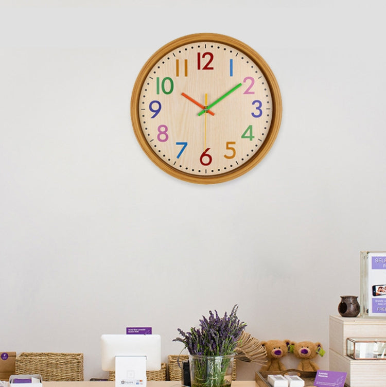 12 Inch Living Room Creative Color Wood Grain Wall Clock Quartz Clock Classroom Children Personality Wall Clock by bashfashion