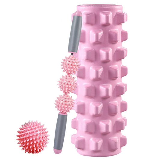 3 in 1 Eva Foam Roller Hollow Muscle Relaxation Roller Yoga Column Set, Length: 45cm (Pink Wolf Tooth) by bashfashion