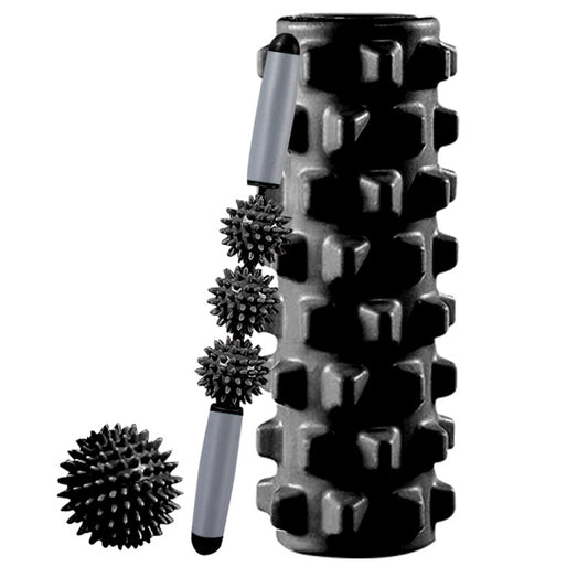 3 in 1 Eva Foam Roller Hollow Muscle Relaxation Roller Yoga Column Set, Length: 45cm (Black Wolf Tooth) by bashfashion