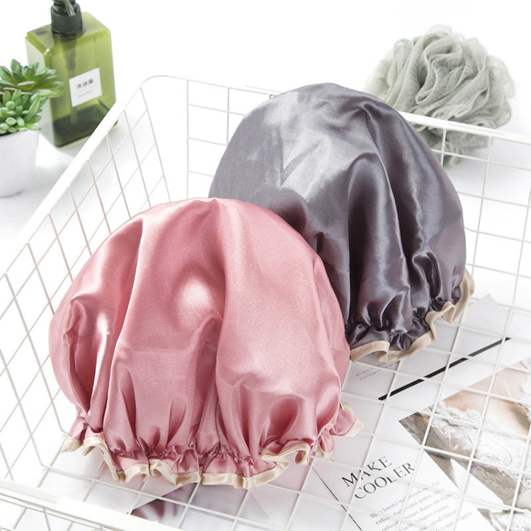 Lovely Thick Women Satin Colorful Double Waterproof Hair Cover Bathing Cap(Pink) by bashfashion