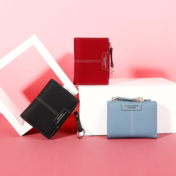 928666 Multi-Card Keychain Coin Purse Short Ladies Wallet(Blue) by bashfashion