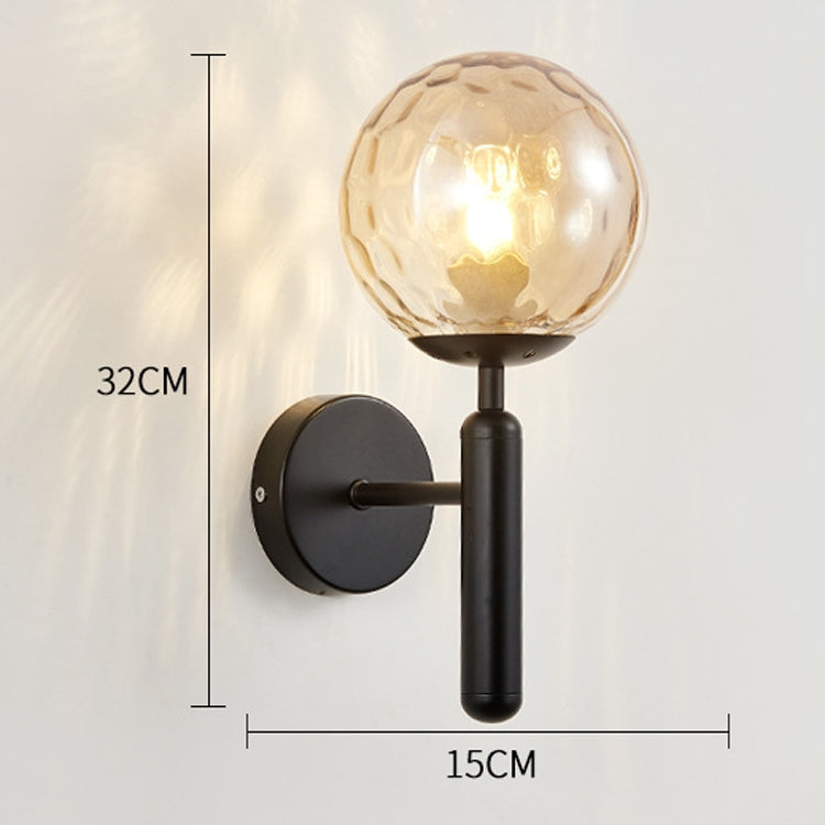 6102 Round Glass LED Wall Light Hotel Bedroom Bedside Living Room, Power source: 12W White Light( Copper Color Water Pattern Amber Lampshade) by bashfashion