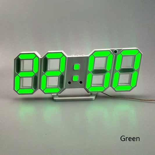 6609 3D Stereo LED Alarm Clock Living Room 3D Wall Clock, Colour: Green by bashfashion