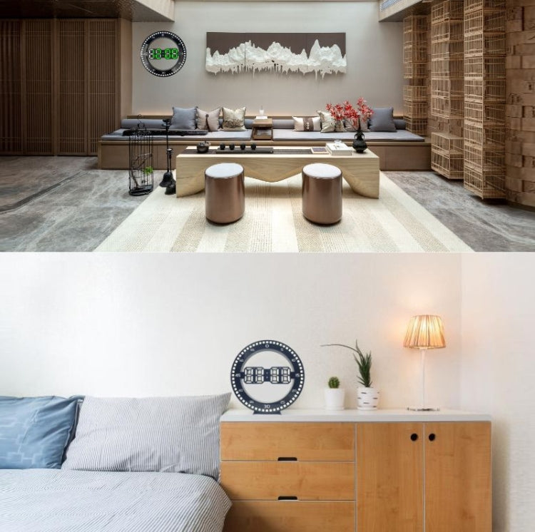 DS-3688L Living Room 3D Wall Clock Big Screen LED Electronic Clock, Colour: Second Light Black+Green by bashfashion
