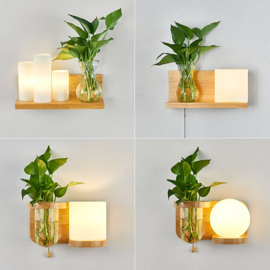 Wooden Bedside Wall Lamp Led Indoor Corridor Aisle Balcony Wall Lamp, Power source: Without Light Bulb(5025 Right) by bashfashion