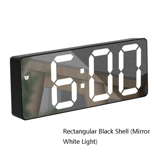 Mirror Bedside Alarm Clock Battery Plug-In Dual-Purpose LED Clock, Colour: Rectangular Black Shell (Mirror White Light) by bashfashion