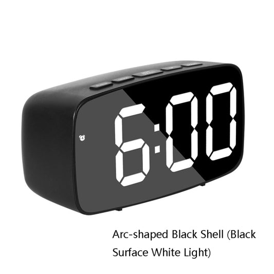 Mirror Bedside Alarm Clock Battery Plug-In Dual-Purpose LED Clock, Colour: Arc-shaped Black Shell (Black Surface White Light) by bashfashion