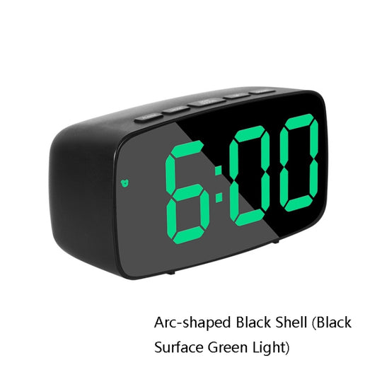 Mirror Bedside Alarm Clock Battery Plug-In Dual-Purpose LED Clock, Colour: Arc-shaped Black Shell (Black Surface Green Light) by bashfashion