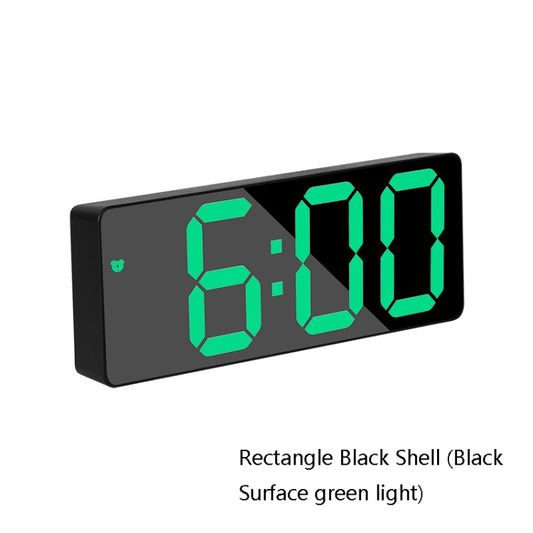 Mirror Bedside Alarm Clock Battery Plug-In Dual-Purpose LED Clock, Colour: Rectangle Black Shell (Black Surface green light) by bashfashion