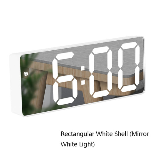 Mirror Bedside Alarm Clock Battery Plug-In Dual-Purpose LED Clock, Colour: Rectangular White Shell (Mirror White Light) by bashfashion
