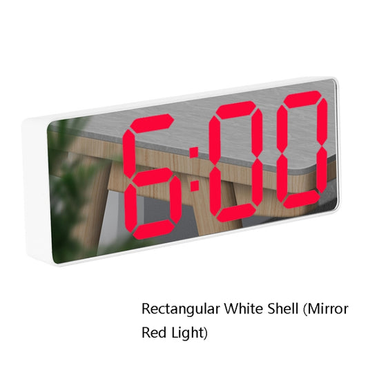 Mirror Bedside Alarm Clock Battery Plug-In Dual-Purpose LED Clock, Colour: Rectangular White Shell (Mirror Red Light) by bashfashion
