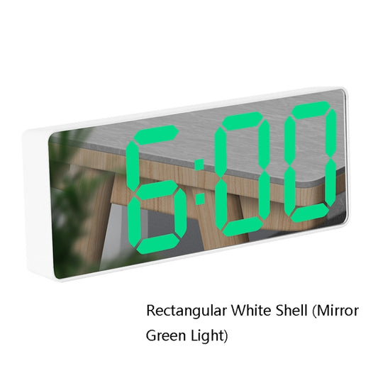 Mirror Bedside Alarm Clock Battery Plug-In Dual-Purpose LED Clock, Colour: Rectangular White Shell (Mirror Green Light) by bashfashion