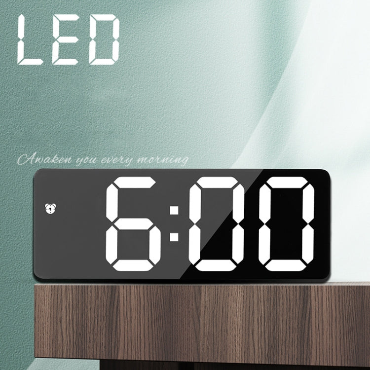 Mirror Bedside Alarm Clock Battery Plug-In Dual-Purpose LED Clock, Colour: Rectangular White Shell (Mirror Green Light) by bashfashion