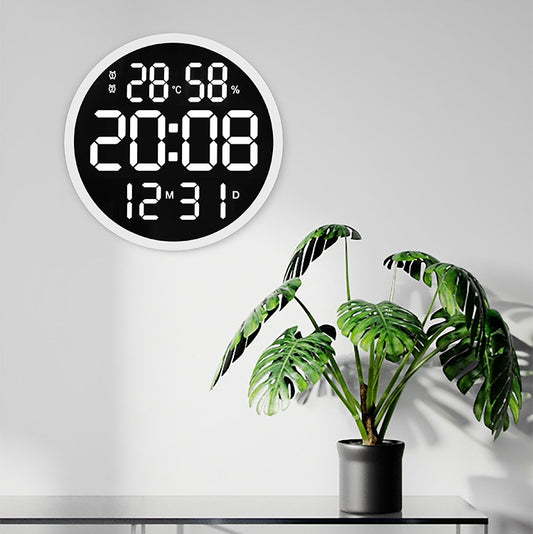 6620 12 Inch LED Simple Wall Clock Living Room Round Silent Digital Temperature And Humidity Electronic Clock(White Frame EU Plug) by bashfashion