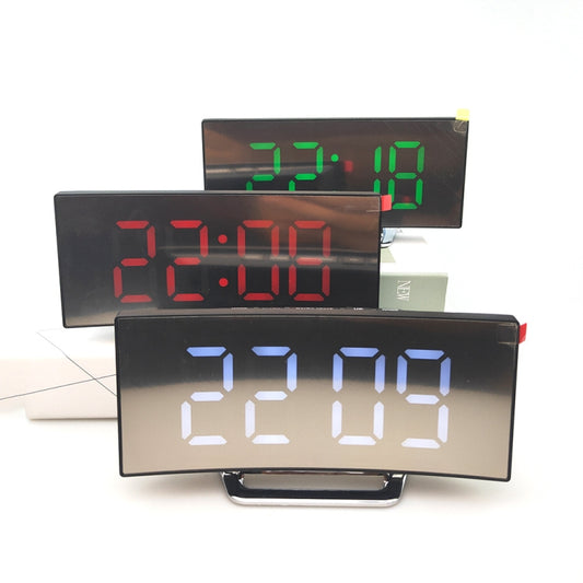6507 Curved Big Screen Electronic Clock LED Mirror Mute Alarm Clock(Red) by bashfashion