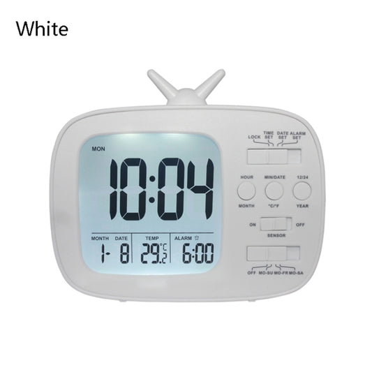 G179 Retro TV Alarm Clock Student Dormitory Bed Electronic Clock(White English Version) by bashfashion