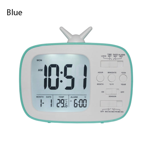 G179 Retro TV Alarm Clock Student Dormitory Bed Electronic Clock(Blue English Version) by bashfashion