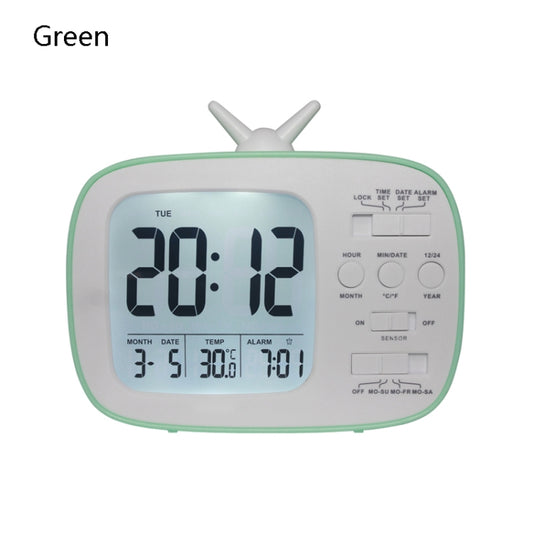 G179 Retro TV Alarm Clock Student Dormitory Bed Electronic Clock(Green English Version) by bashfashion
