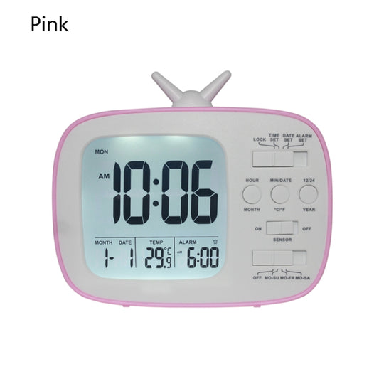 G179 Retro TV Alarm Clock Student Dormitory Bed Electronic Clock(Pink English Version) by bashfashion