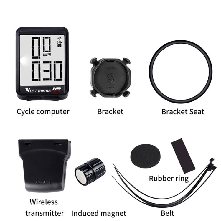 WEST BIKING Mountain Road Bike Wireless Big Character Table Big Screen Waterproof Night Light Speed Speedometer(Black) by WEST BIKING