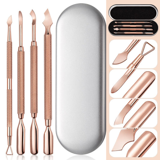 Rose Gold Double-headed Steel Nail Remover Set Clean Decontamination Remover Manicure Tool by bashfashion