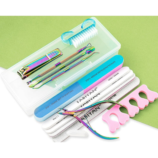 13 In 1 FABIYAN Color Titanium Nail Art Tool Set Dead Skin Shears Steel Push Nail File Pliers by bashfashion
