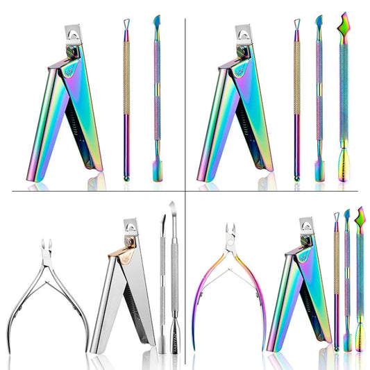 FABIYAN Nail Art Scissors Set Stainless Steel Nail Clippers Dead Skin Scissors Remover Steel Push, Specification: Set 2 by FABIYAN