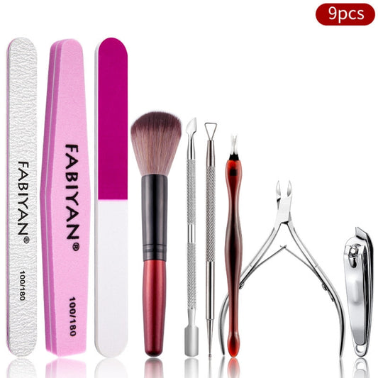 FABIYAN Nail Art Tool Set Manicure Disarm Tool Set, Specification: 9-piece Set by FABIYAN