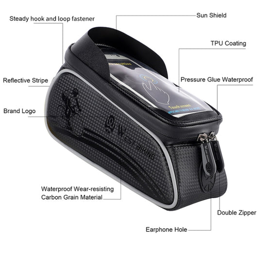 West Biking 1.5l Bicycle Anti-Light Bag Riding Front Bag Mobile Phone Bag Boarding Bag Waterproof Bag by West Biking