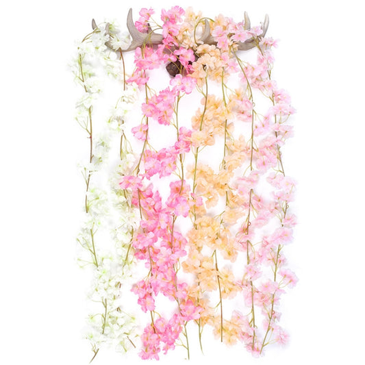 Simulation Sakura Rattan Plastic Decorative Flower Vine, Colour: 135 Flowers White by bashfashion