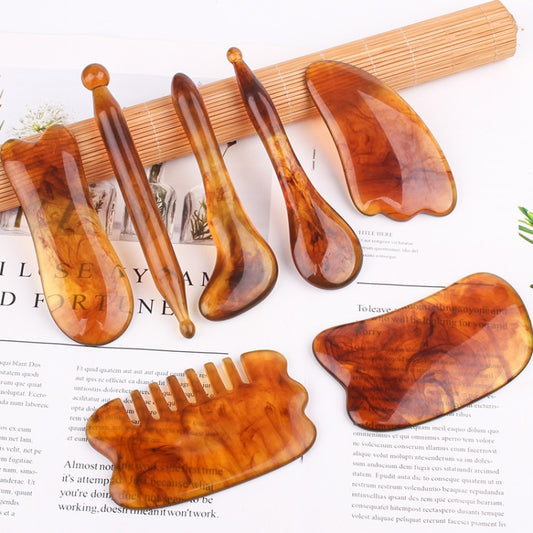 Resin Scraping Sheet Massage Facial Tendon Stick Beauty Salon Shave Board Acupuncture Pen, Color Classification: Amber Relaxing Stick by bashfashion