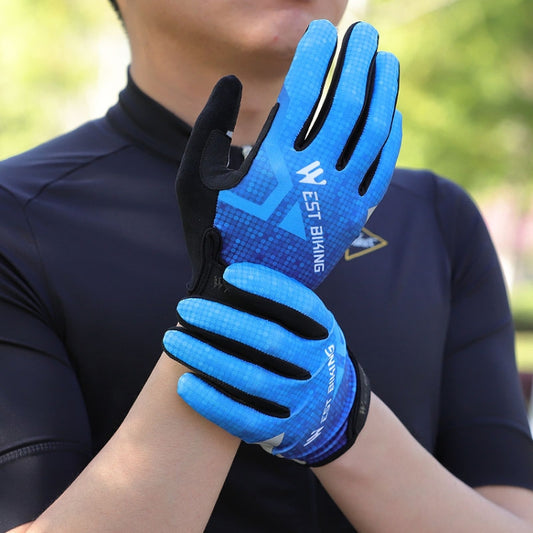 WEST BIKING YP0211216 Riding Gloves Bike Shock Absorption Touch Screen Full Finger Glove, Size: XL(Blue) by WEST BIKING