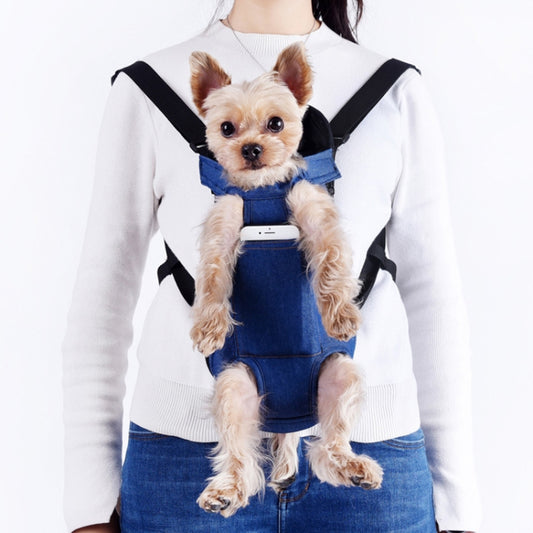 Dog Going Out Foldable On Chest Backpack Pet Carrier Bag, Colour: Blue Denim (Four Seasons)(L) by bashfashion