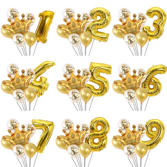 2 PCS Birthday Baby Children Golden Crown Aluminum Film Number Balloon Set Wedding Scene Decoration( Number 6) by bashfashion