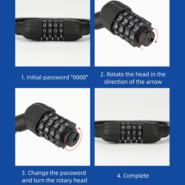 Bicycle Portable Four Password Ring Locks Outdoor Anti-Theft Lock(Black) by bashfashion