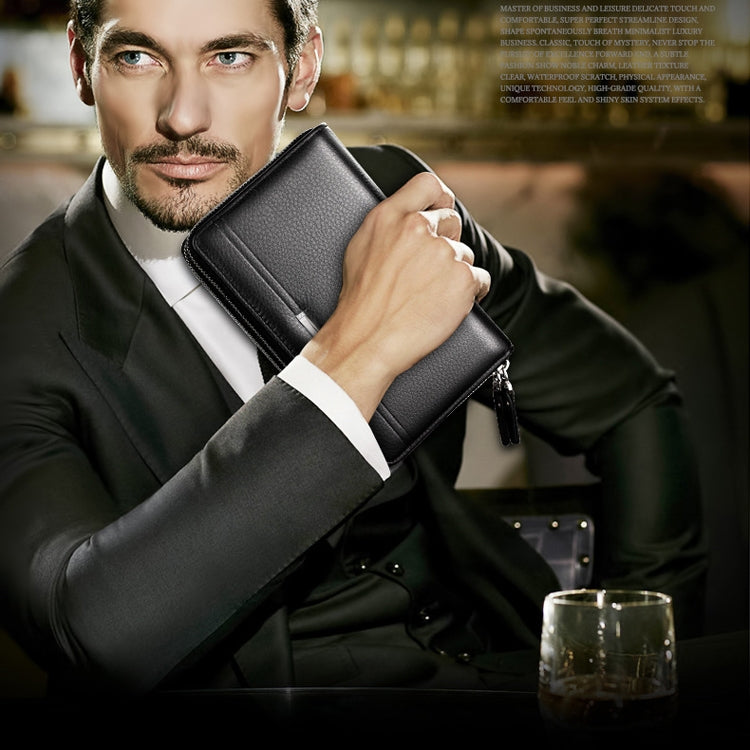 LEINASEN A80 Multi-Card Men Hand Bag Double Zip Big Capacity Wallet(Black) by LEINASEN