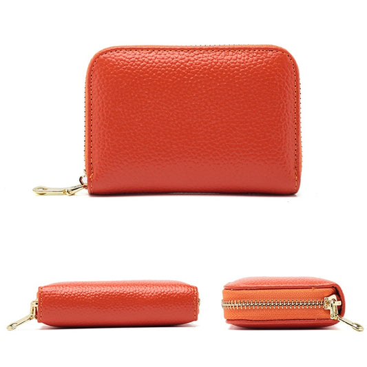 1626 Short RFID Anti-Theft Brush Multiple Card-Binding Card Package Ladies Cowhide Zipper Wallet(Orange) by bashfashion