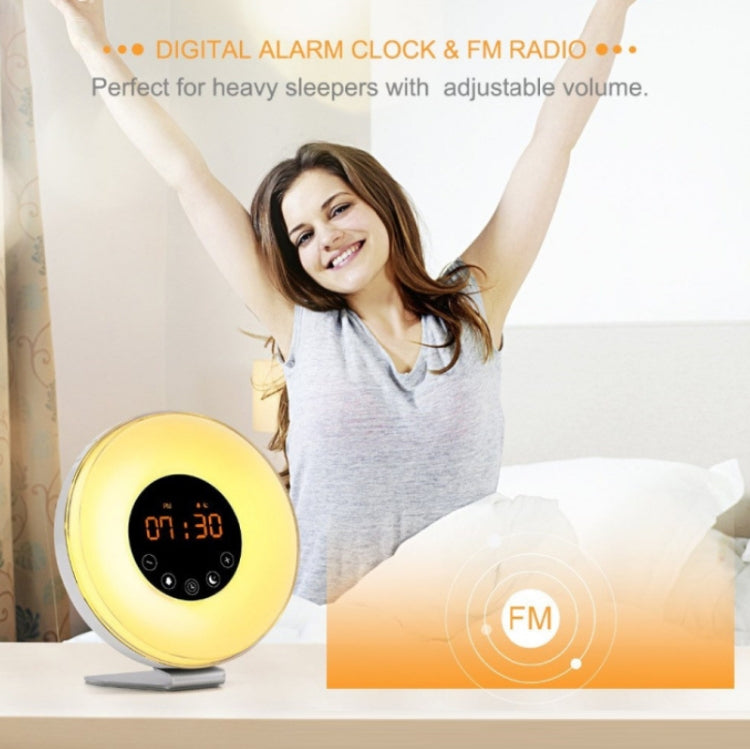 Simulated Sunrise And Sunset Sleep Light Alarm Clock with FM Radio(EU Plug) by bashfashion
